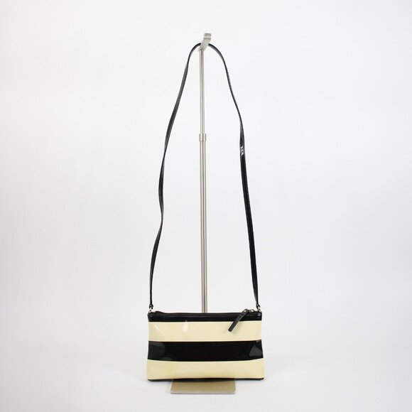 Kate Spade 9.5 x 5.5 Black Cream Striped Polyurethane Polyvinyl Crossbody Purse - Picture 11 of 16